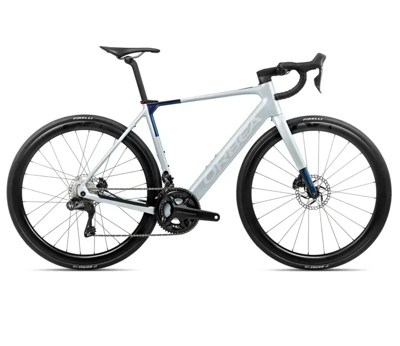 2026 Orbea Gain M20i E-Road Bike In Halo Silver Carbon/Blue Carbon