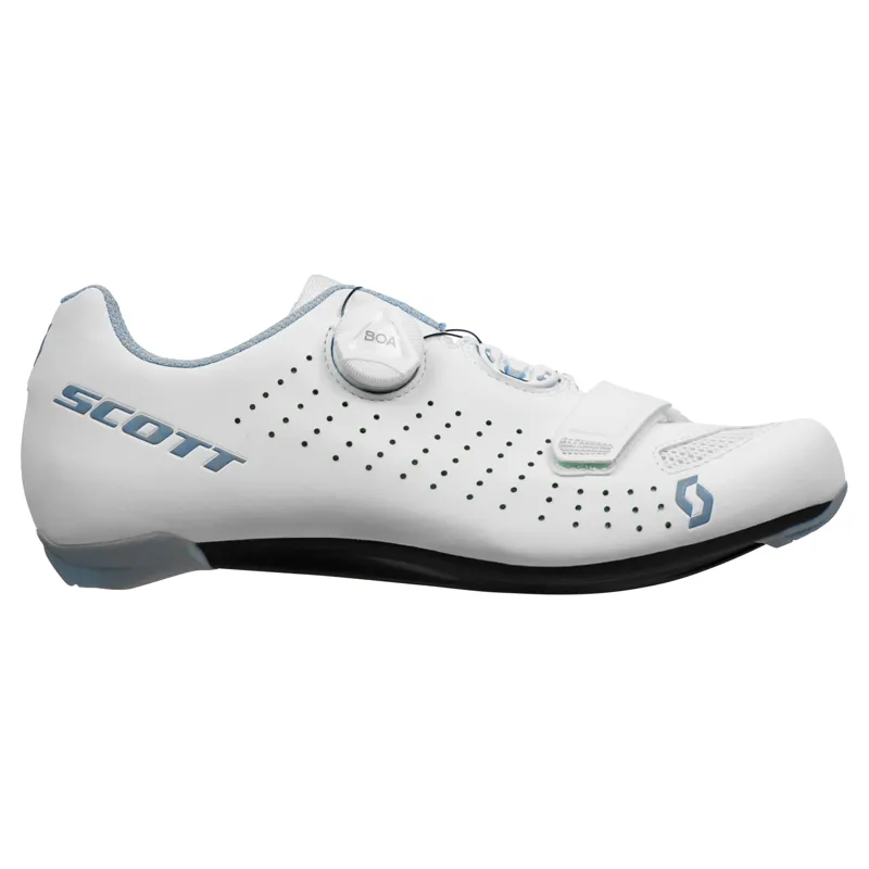 Scott Womans Road Comp Boa Shoes in Matt White and Light Blue