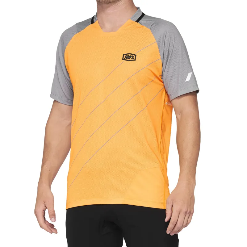 100% Celium Short Sleeve MTB Jersey in Grey / Orange