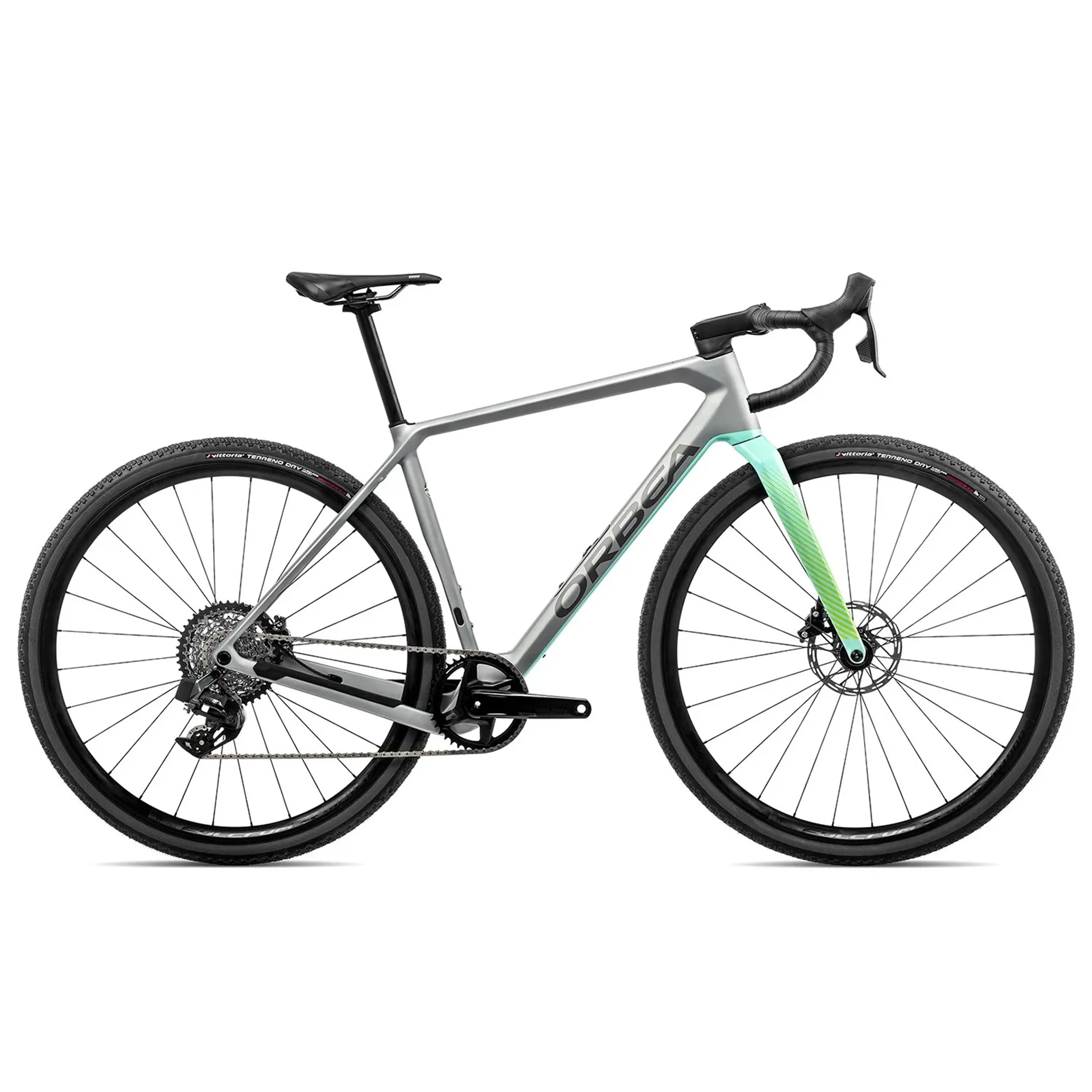 2023 Orbea Terra M31 eTeam 1X Gravel Bike in Stone Silver and Green