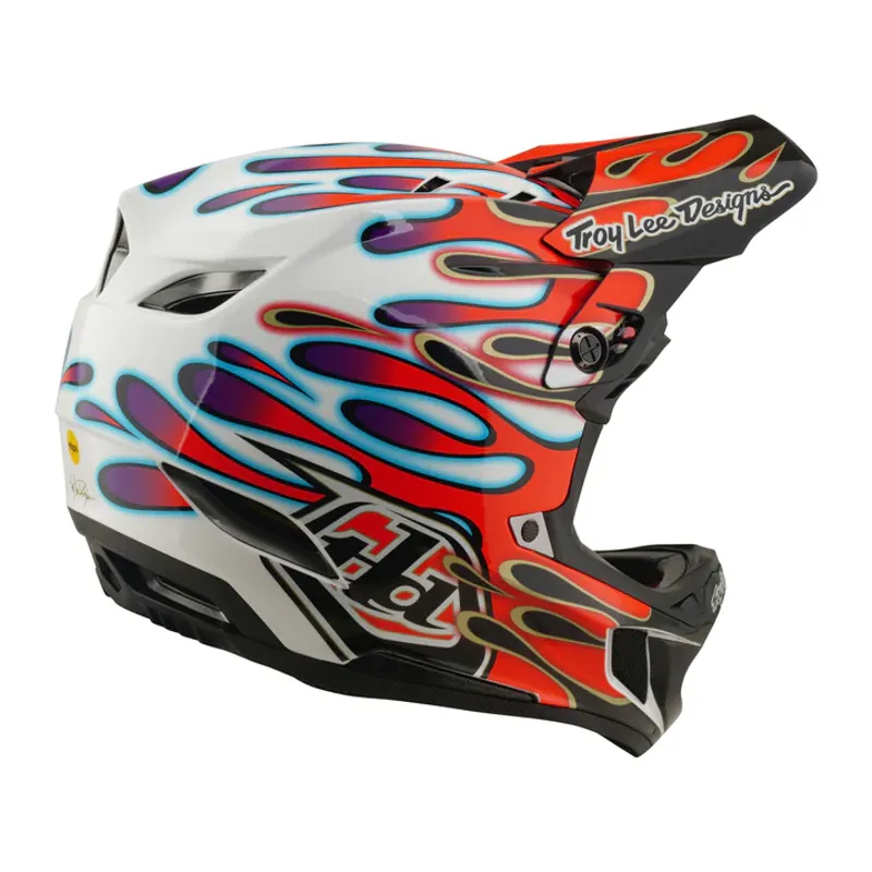 Troy Lee Designs D4 Composite MIPS Helmet - Overspray in White/Red-3