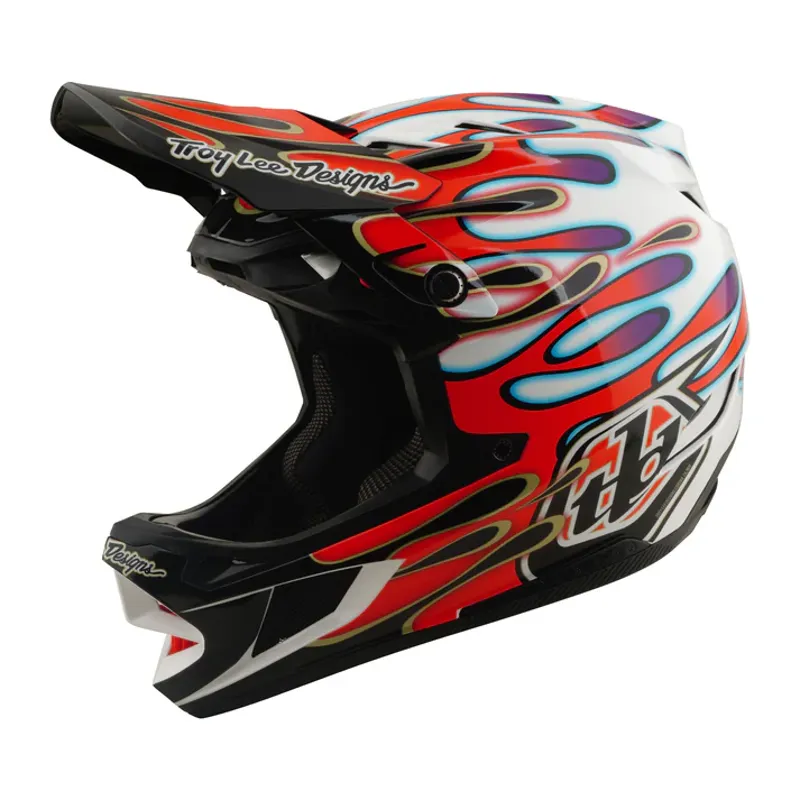 Troy Lee Designs D4 Composite MIPS Helmet - Overspray in White/Red-6