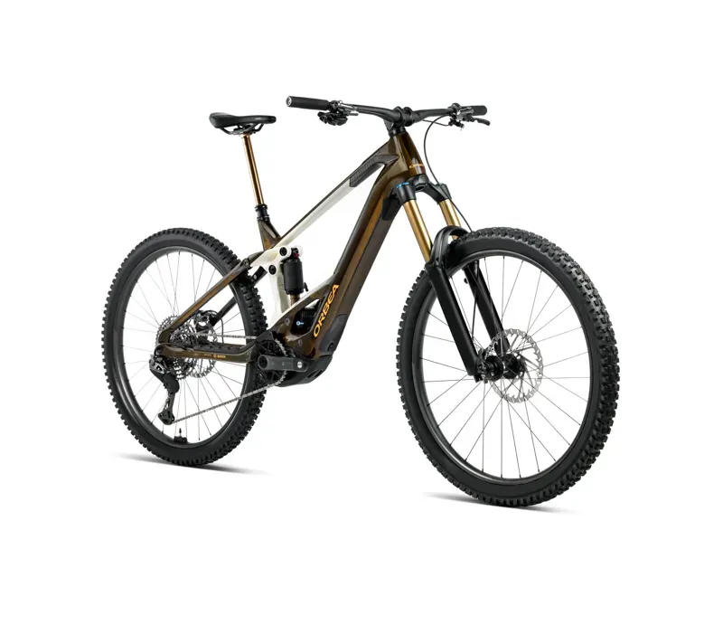 2026 Orbea Wild M-Team eMTB in Caramel Carbon View - Cream White Matt-1
