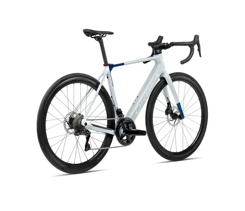 2026 Orbea Gain M40 E-Road Bike in Halo Silver Matt/Blue Carbon View-2