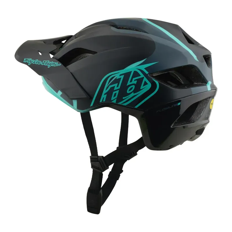 Troy Lee Designs Flowline SE MIPS Helmet in Badge - Carbon/Real Teal-2