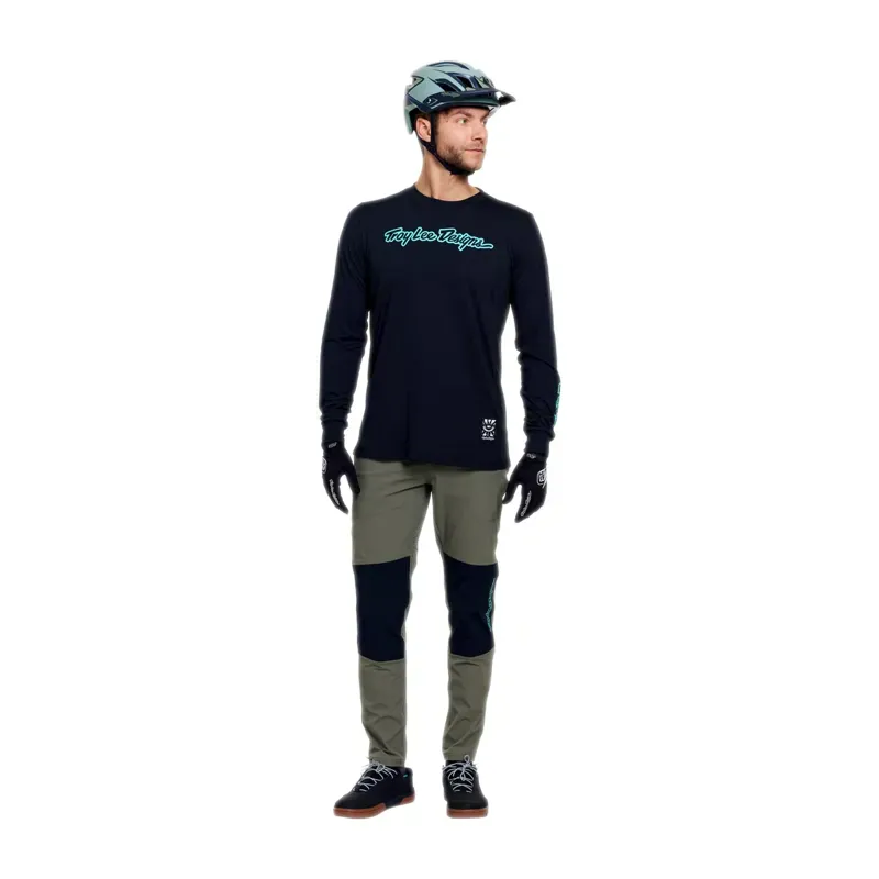 Troy Lee Designs Skyline LS Ride Jersey in Signature Black/Real Teal-10