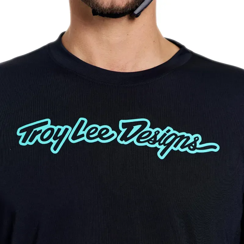 Troy Lee Designs Skyline LS Ride Jersey in Signature Black/Real Teal-7